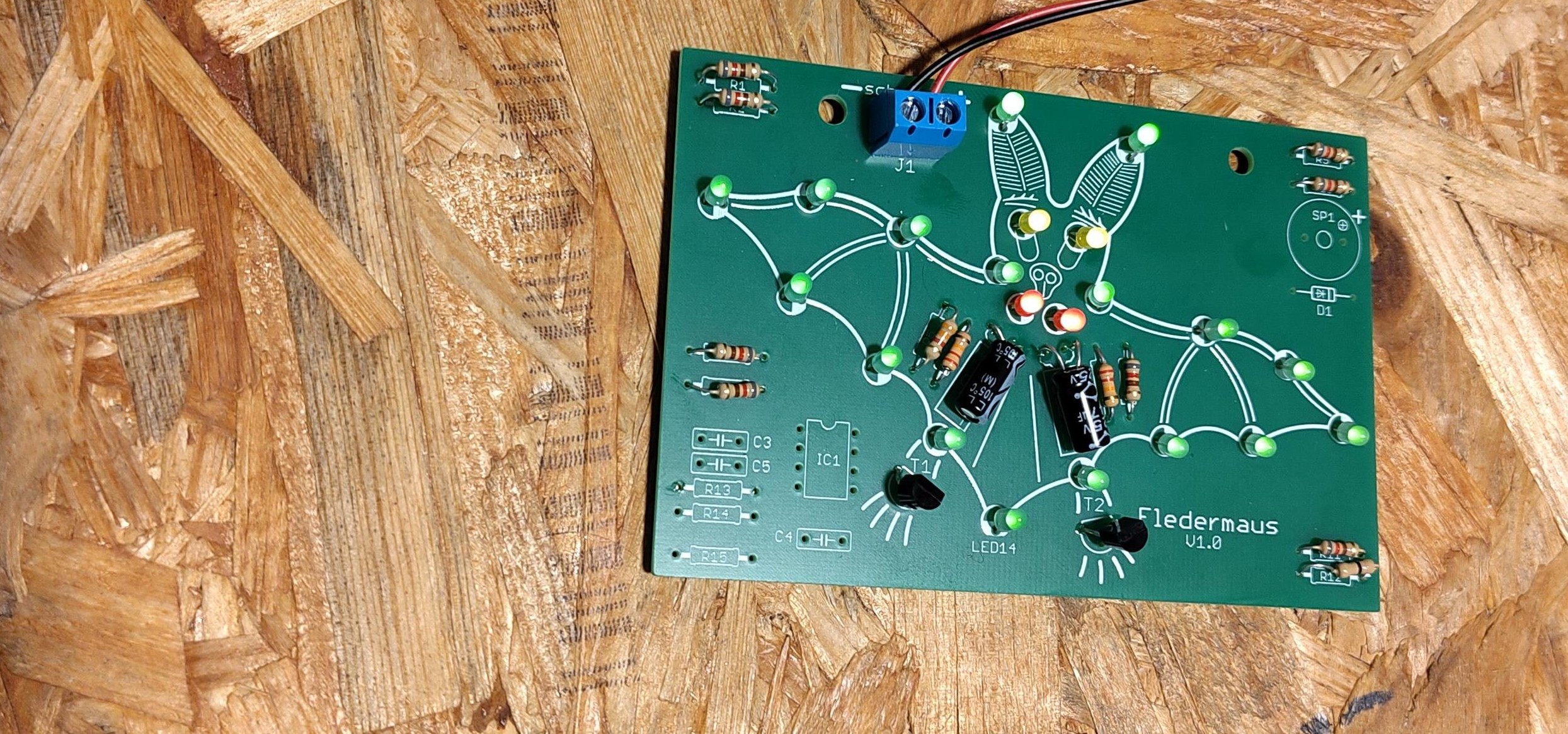 Eine Platine mit einer Fledermaus 